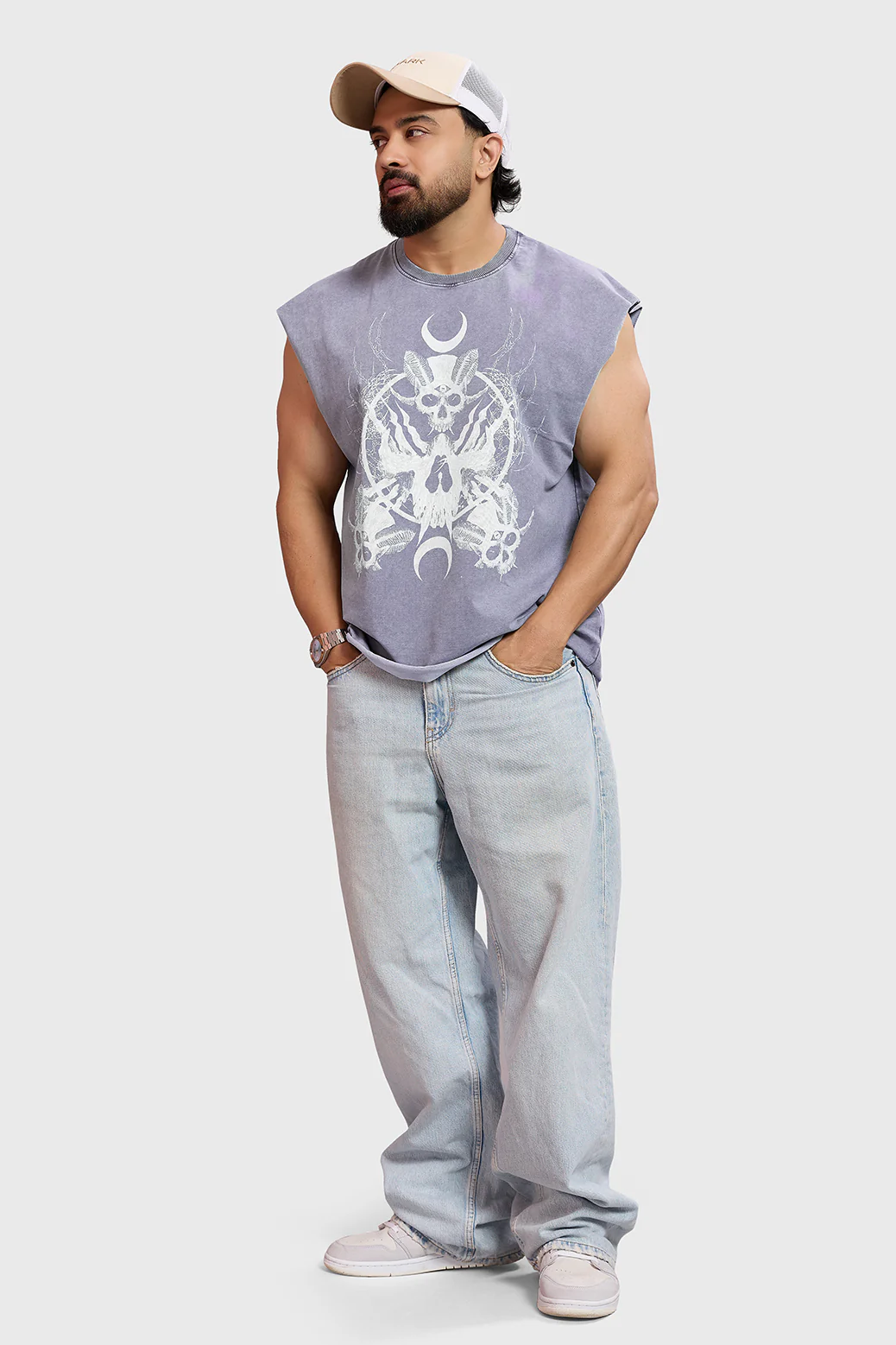 Restricted Washed Capsleeve Tank Light Grey - Image 3